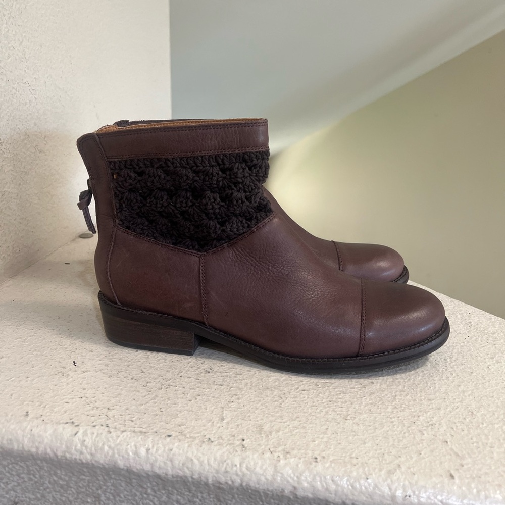 Anthropologie Latigo Carly Ankle Brown Leather Crochet Boots Women Size 11 M
